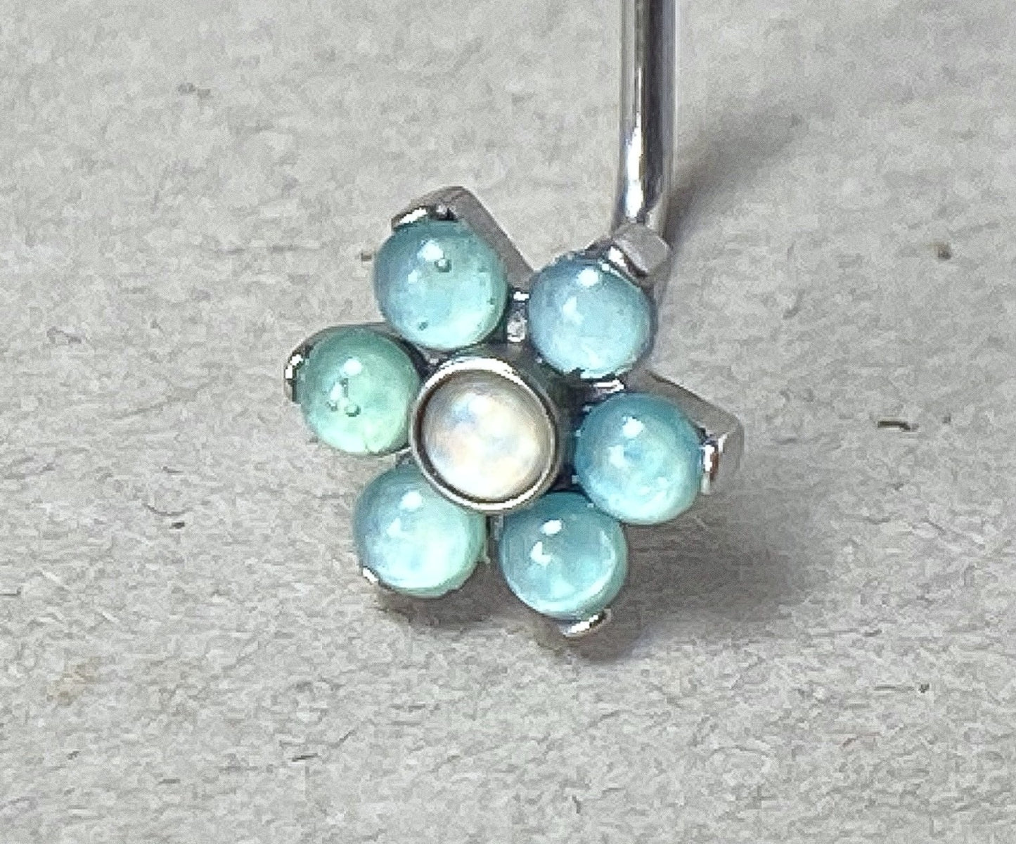 1pc Illuminating Stone Flower L-Bend 20g Nose Ring Stud Screw Surgical Steel