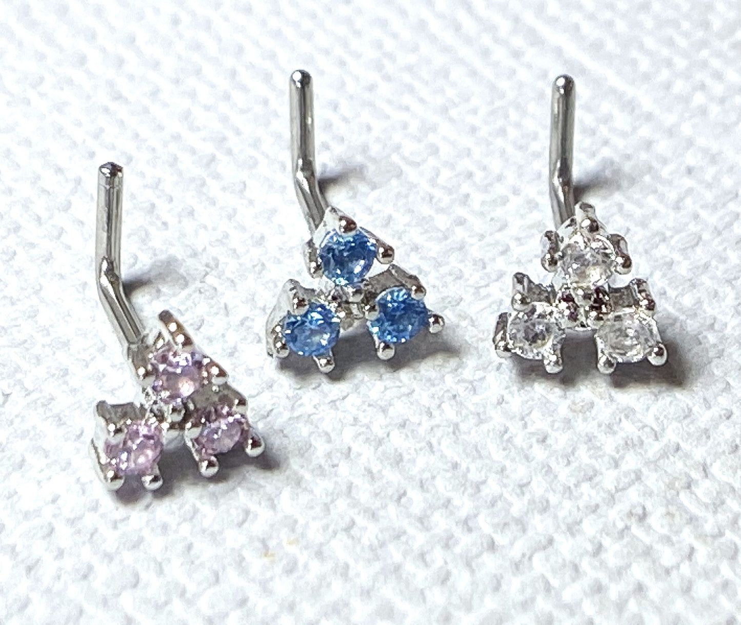 1pc CZ Gem Triangle L-Bend 20g Nose Ring Stud Screw 316L Surgical Steel