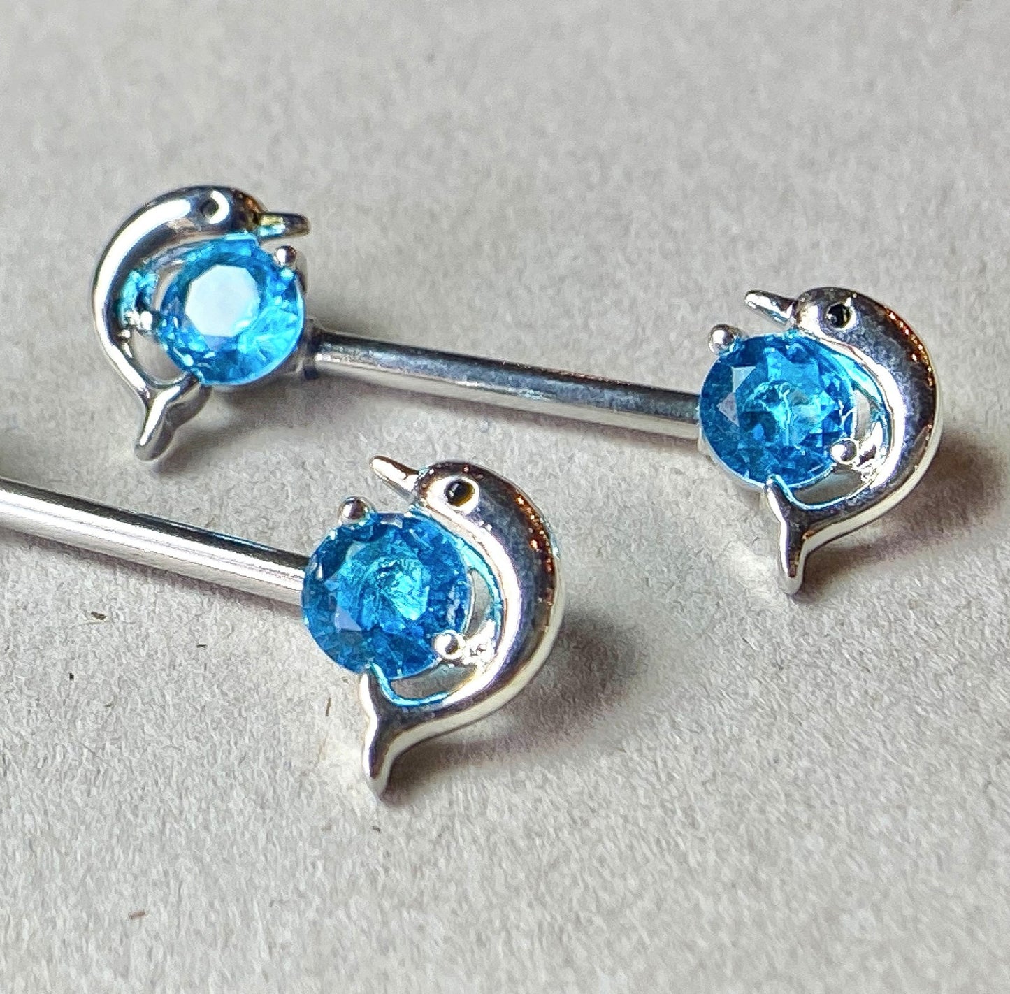 PAIR Dolphin Gem Ends Nipple Rings Shields Barbells Body Jewelry