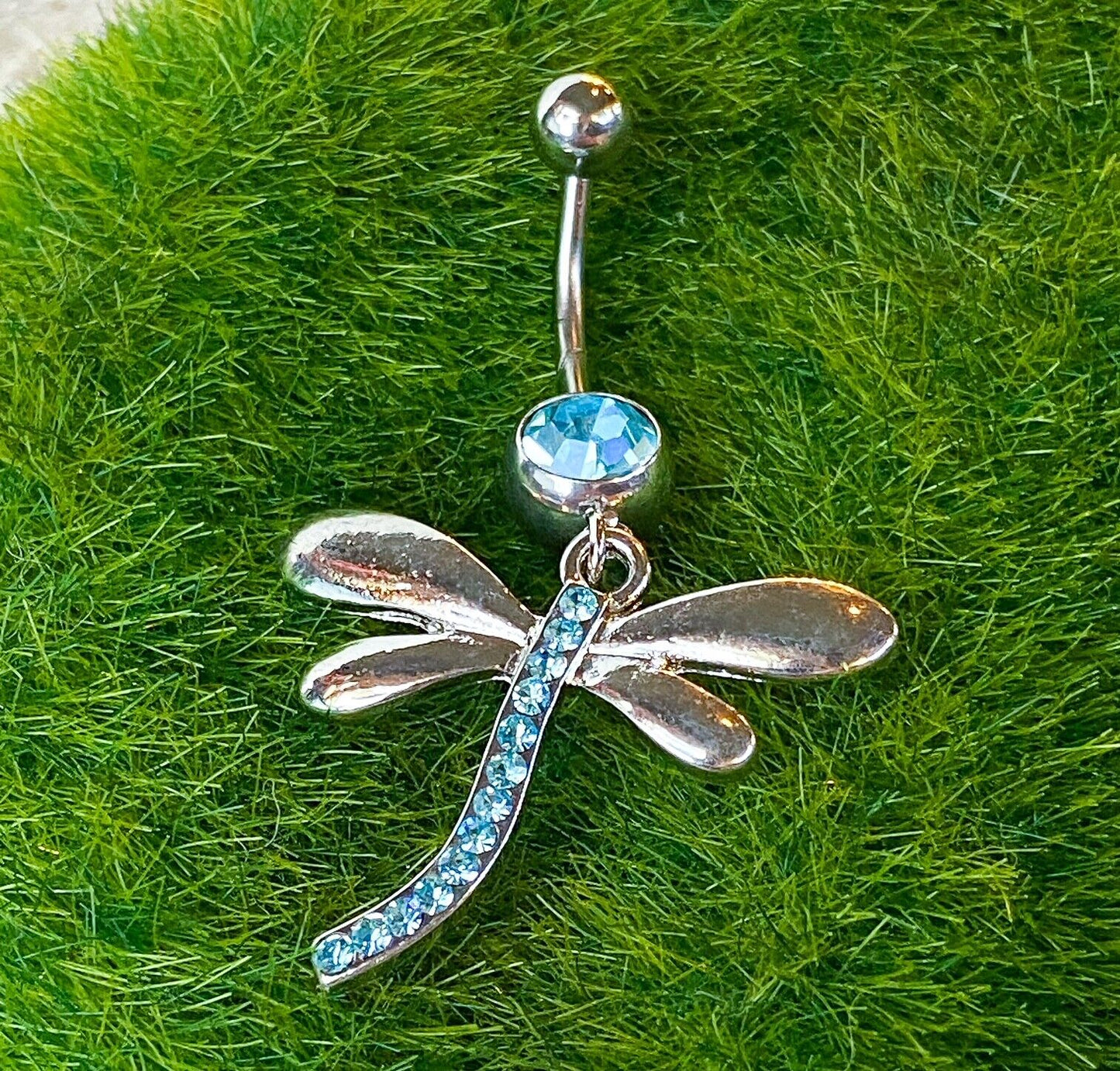 Dragonfly Paved Gem Belly Ring Navel Piercing Pierced Naval Body Jewelry