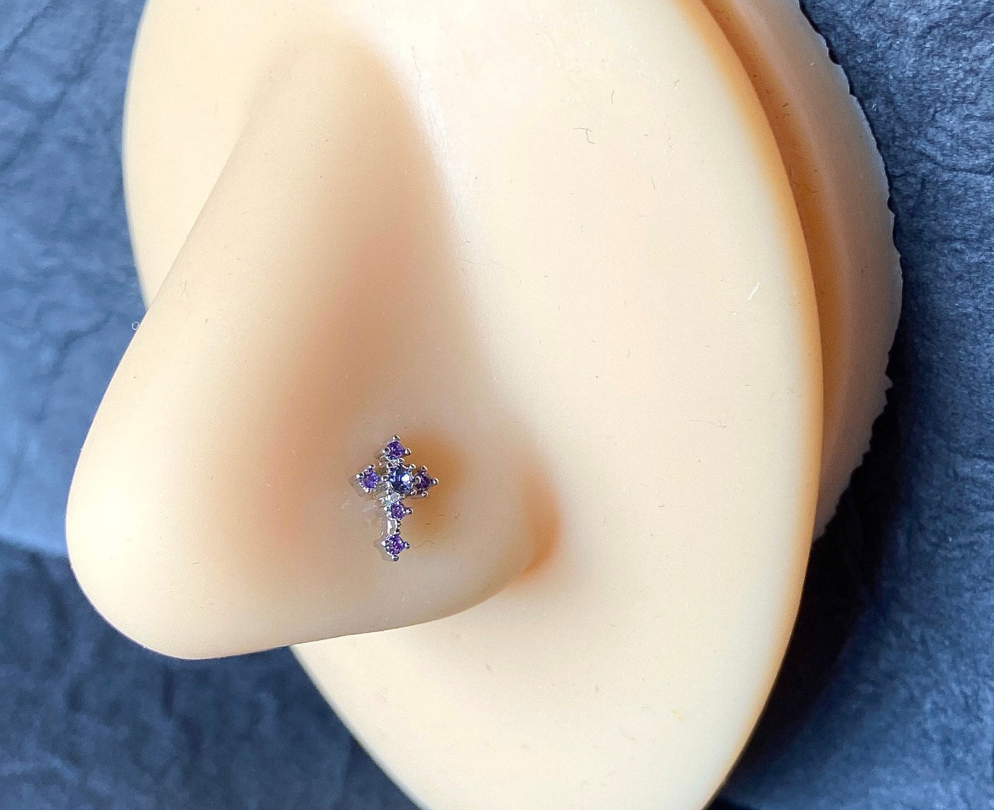 1pc CZ Gem Cross 20g Nose Ring Stud Bone 316L Surgical Steel