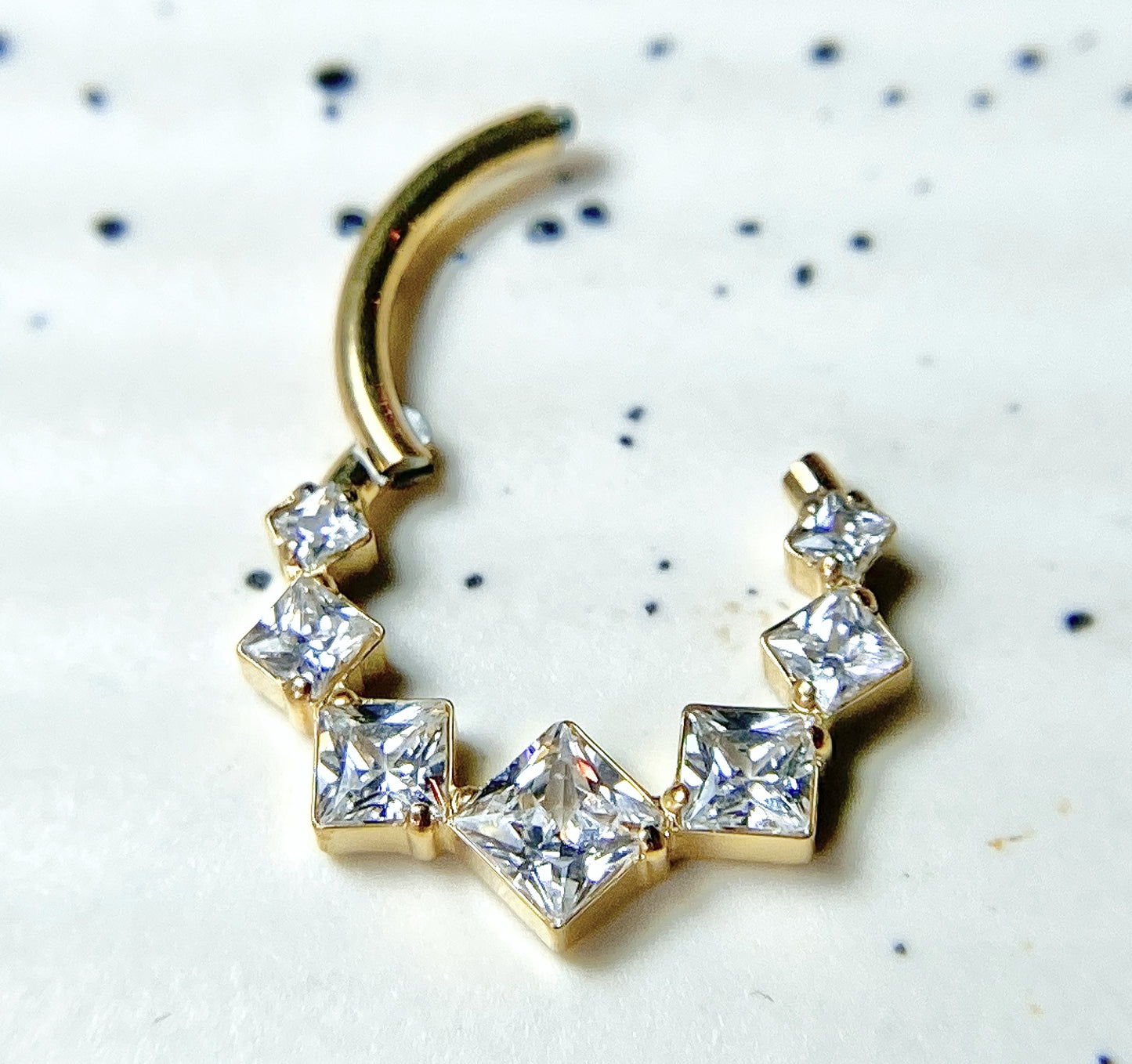 1 Piece Solid Titanium 7 Square CZ Gems  Hinged Segment Septum Ring - Clear or Multi-Colored - 16g, Diameter 10mm or 8mm