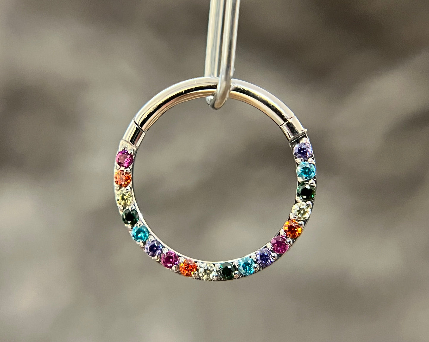 1 Piece Stunning Rainbow CZ Prong Set Front Hinged Segment Septum Ring - 16g - Internal Diameter 6mm, 8mm or 10mm