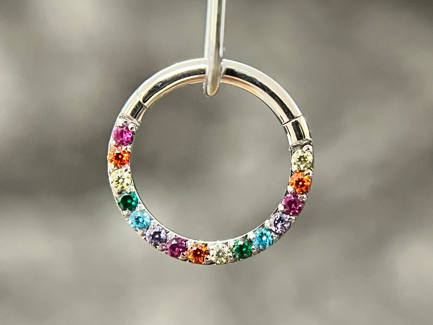 1 Piece Stunning Rainbow CZ Prong Set Front Hinged Segment Septum Ring - 16g - Internal Diameter 6mm, 8mm or 10mm