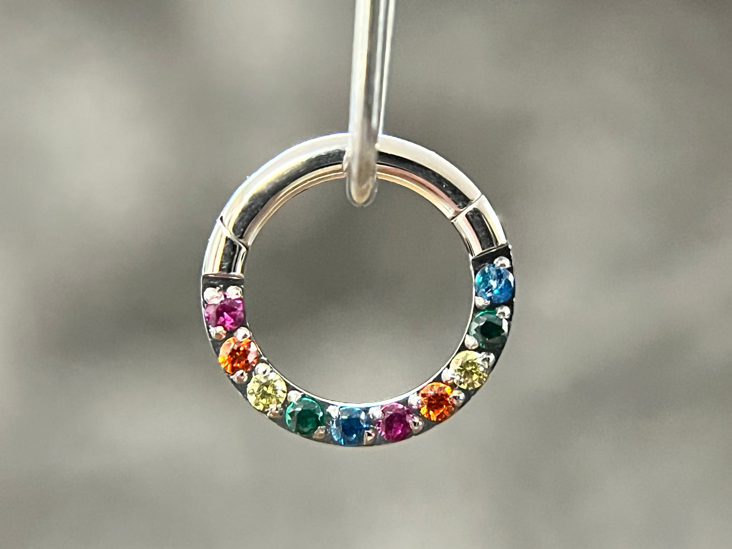 1 Piece Stunning Rainbow CZ Prong Set Front Hinged Segment Septum Ring - 16g - Internal Diameter 6mm, 8mm or 10mm