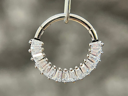 1 Piece of Stunning Baguette Gem Fan Hinged Segment Ring - 16g - 8mm or 10mm Internal Diameter