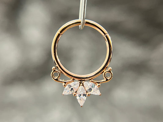 1 Piece of Unique Marquise Gem Fan Hinged Segment Ring - 16g - 8mm or 10mm Internal Diameter