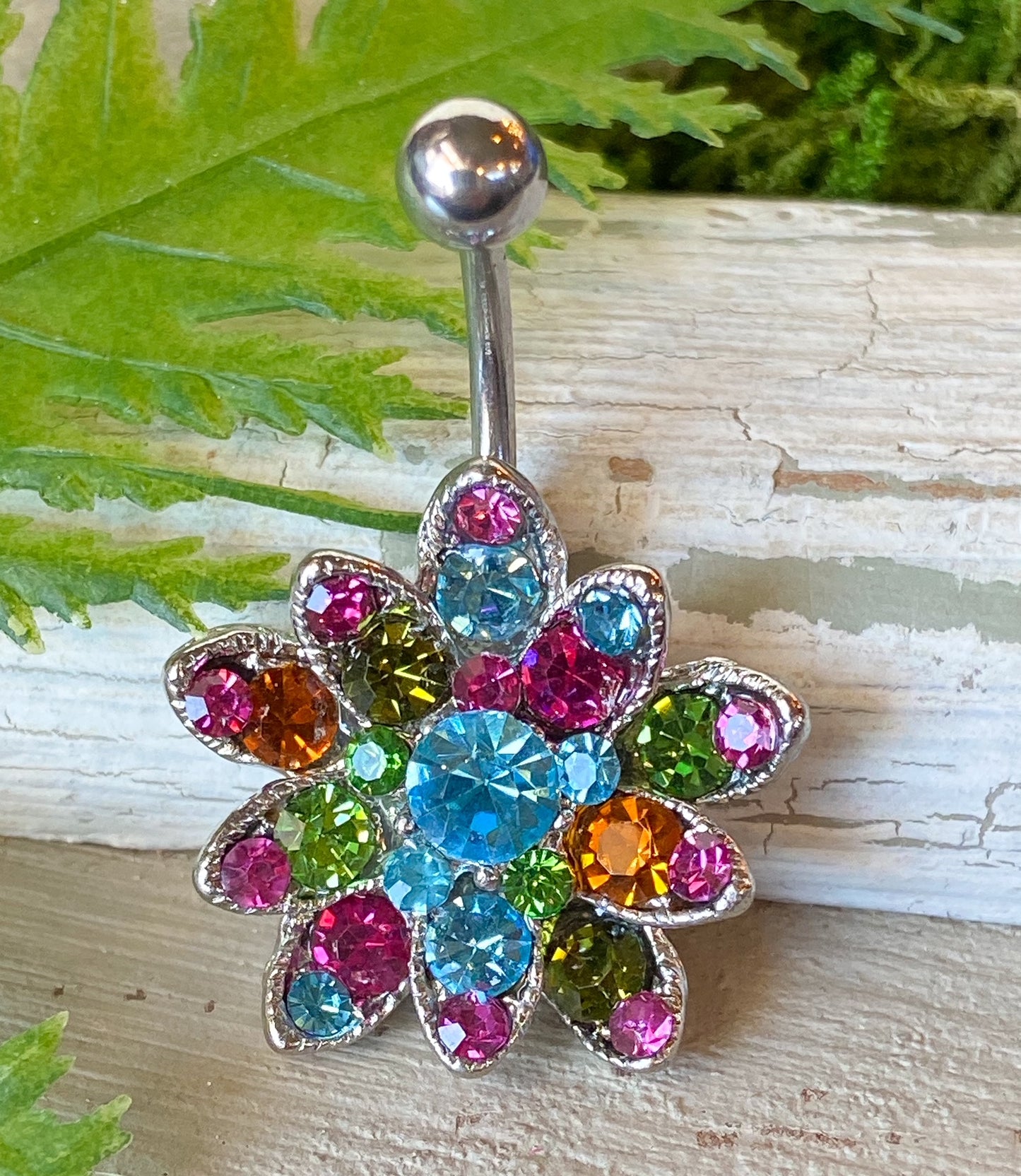 Beautiful Multi-color Gem Flower Belly Ring Navel Naval Piercing Body Jewelry