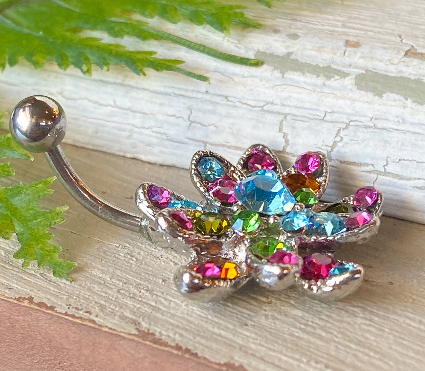 Beautiful Multi-color Gem Flower Belly Ring Navel Naval Piercing Body Jewelry