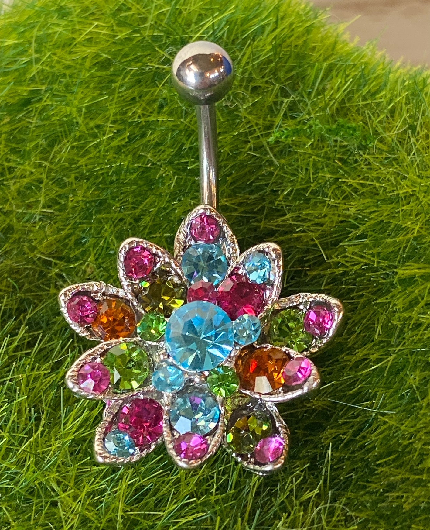 Beautiful Multi-color Gem Flower Belly Ring Navel Naval Piercing Body Jewelry