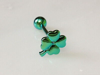 Titanium Shamrock Tongue Ring 14g 16mm 5/8" Clover Tounge Body Piercing Jewelry