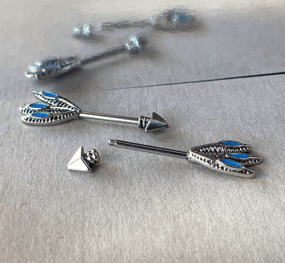 PAIR Tribal Arrow Nipple Barbells Rings Body Jewelry 14g Body Piercing Jewelry