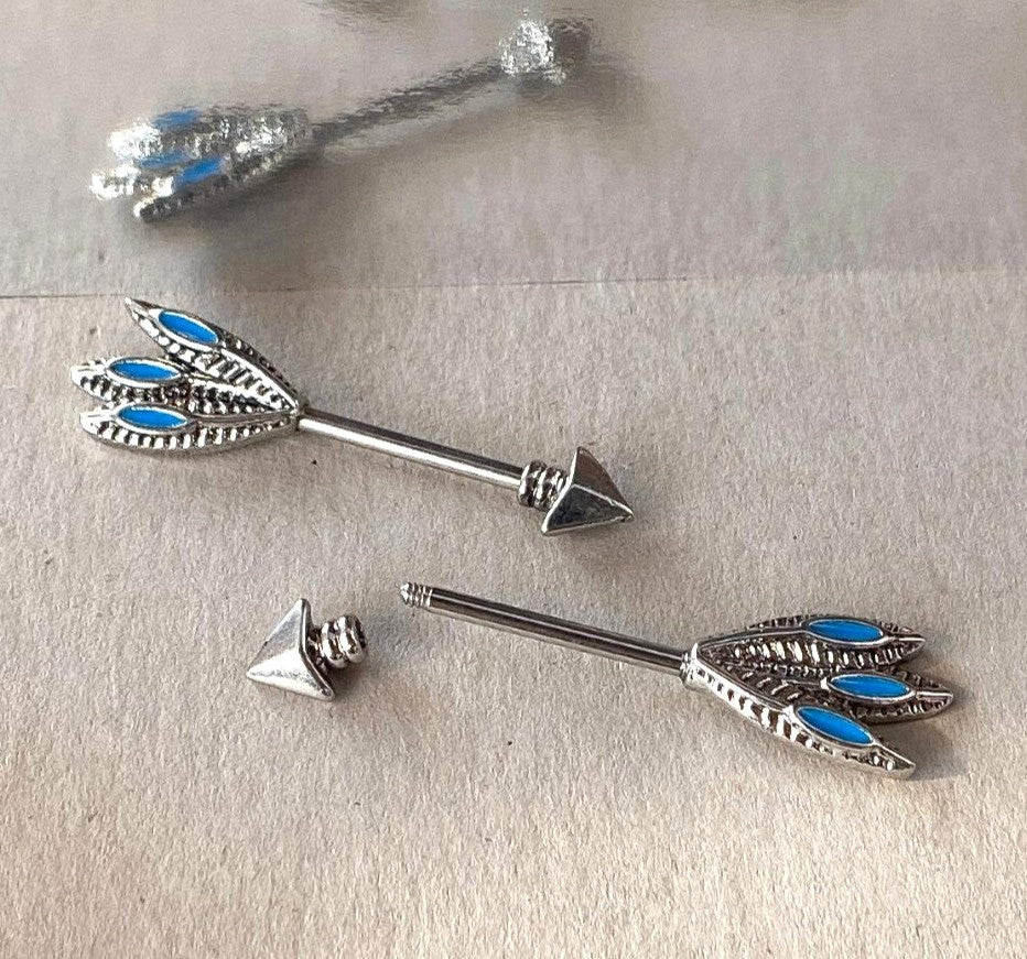 PAIR Tribal Arrow Nipple Barbells Rings Body Jewelry 14g Body Piercing Jewelry