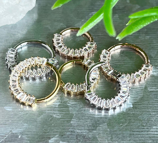 1 Piece of Stunning Baguette Gem Fan Hinged Segment Ring - 16g - 8mm or 10mm Internal Diameter