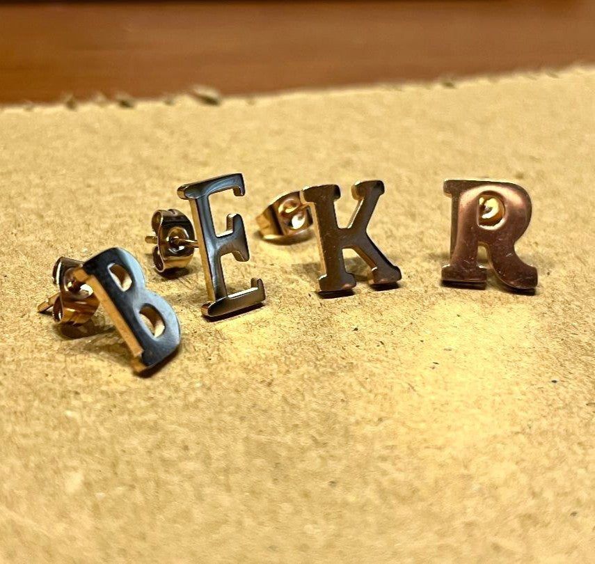 PAIR Rose Gold Plated Steel Initial / Alphabet 20g Earrings - Choose From A to Z!