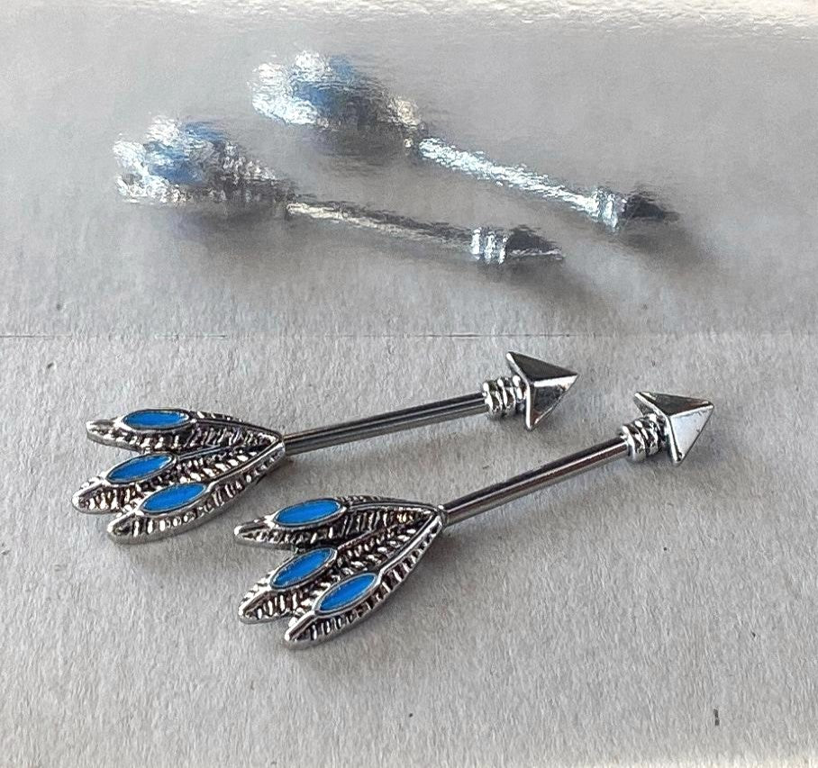 PAIR Tribal Arrow Nipple Barbells Rings Body Jewelry 14g Body Piercing Jewelry