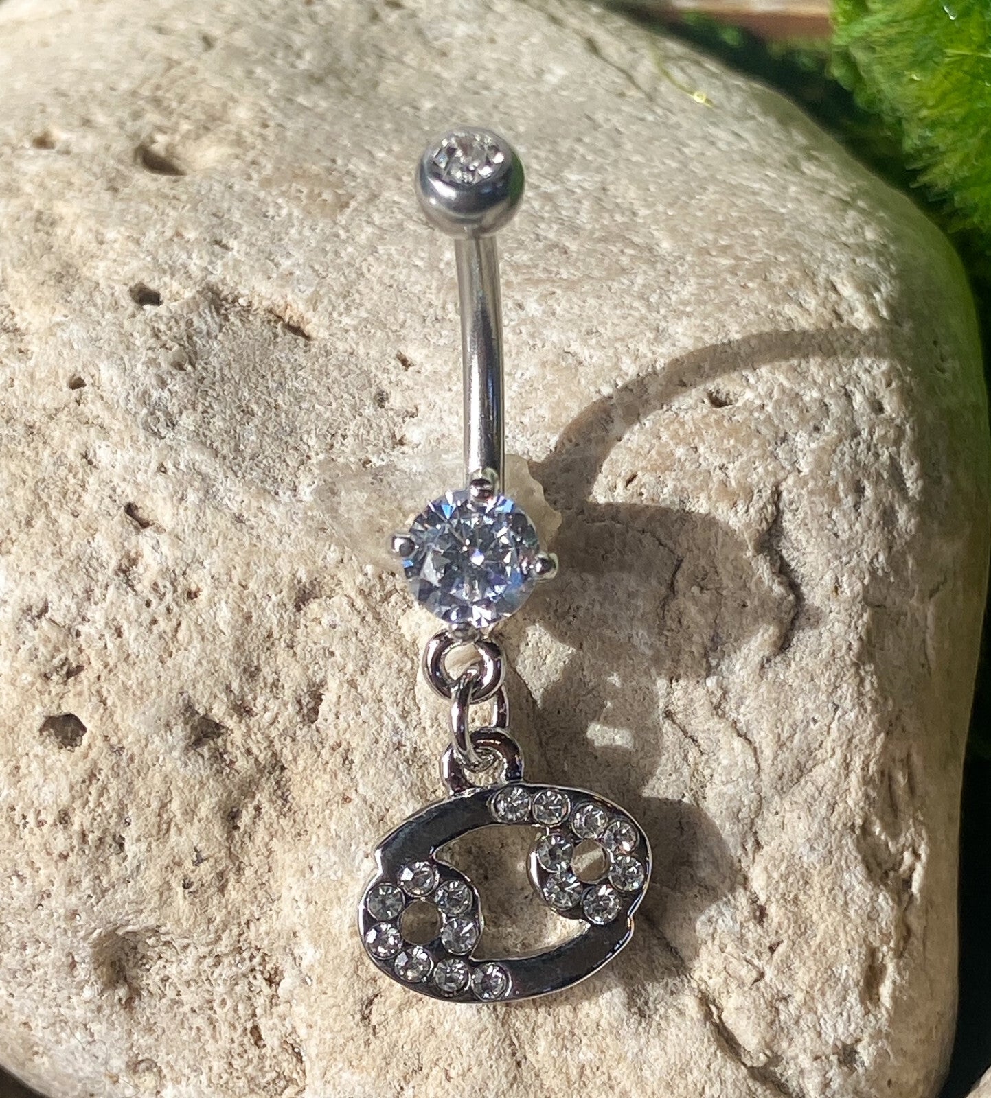 Zodiac Sign Paved CZ Gem Belly Ring Pierced Navel Astrology 14g Surgical Steel