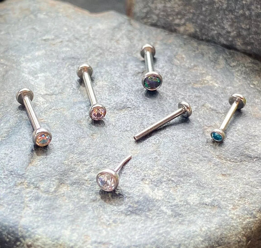 1pc Titanium Push In Bezel Gem Labret Threadless Stud Lip Ring Helix Cartilage