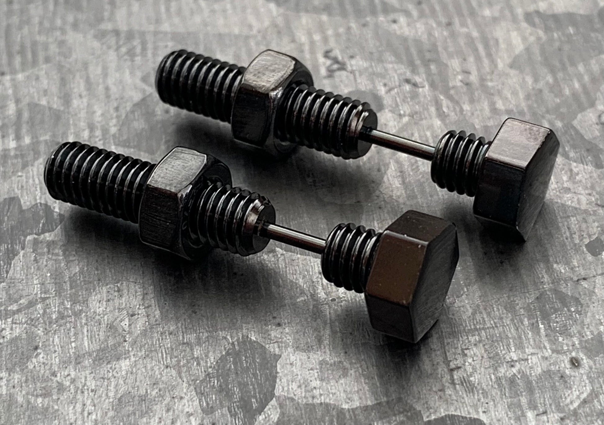 PAIR of Unique Hexagon Nut & Bolt Faux / Fake / Cheater Plugs - Gauges 16g, 18g- Steel, Gold and Black Available!
