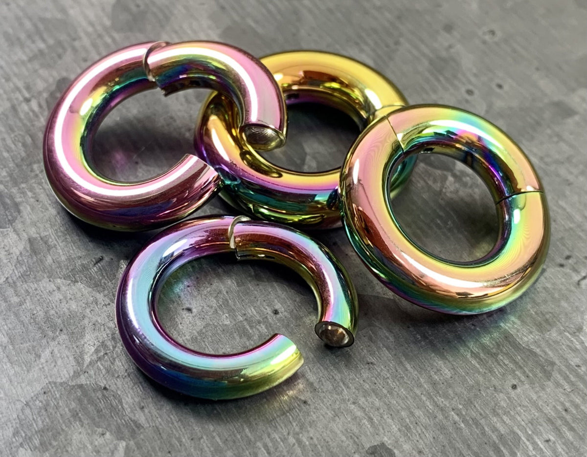 1 Piece Large Gauge Steel Hinged Segment Ring/Hoop - Easy and Secure Clickers - Gauges 8g (3.2mm) thru 2g (6mm) Available!