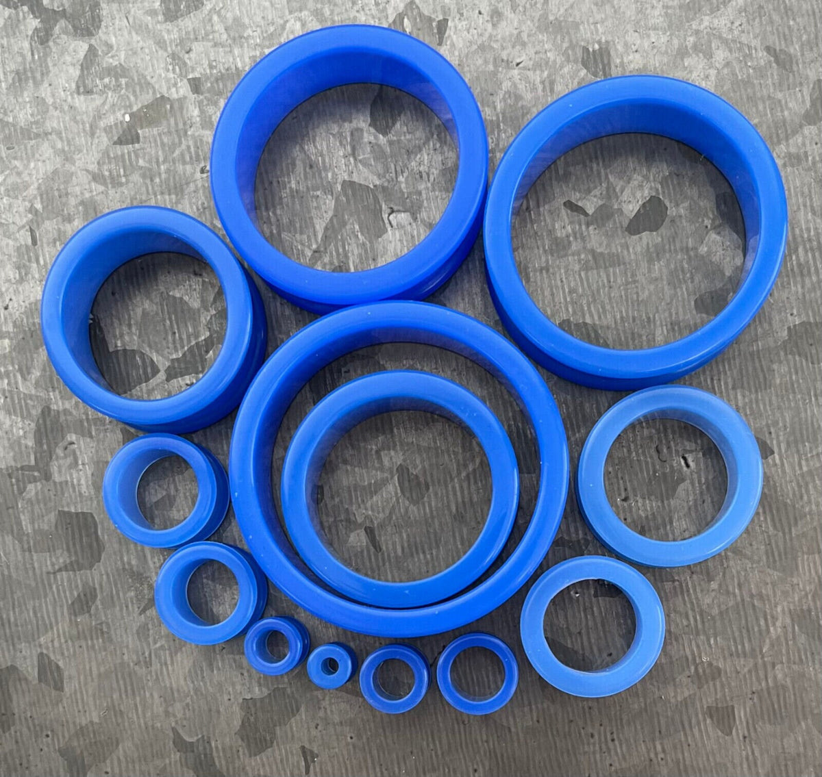 PAIR of Unique Blue Silicone Double Flare Tunnels - Gauges 2g (6mm) up to 2" (51mm) available!