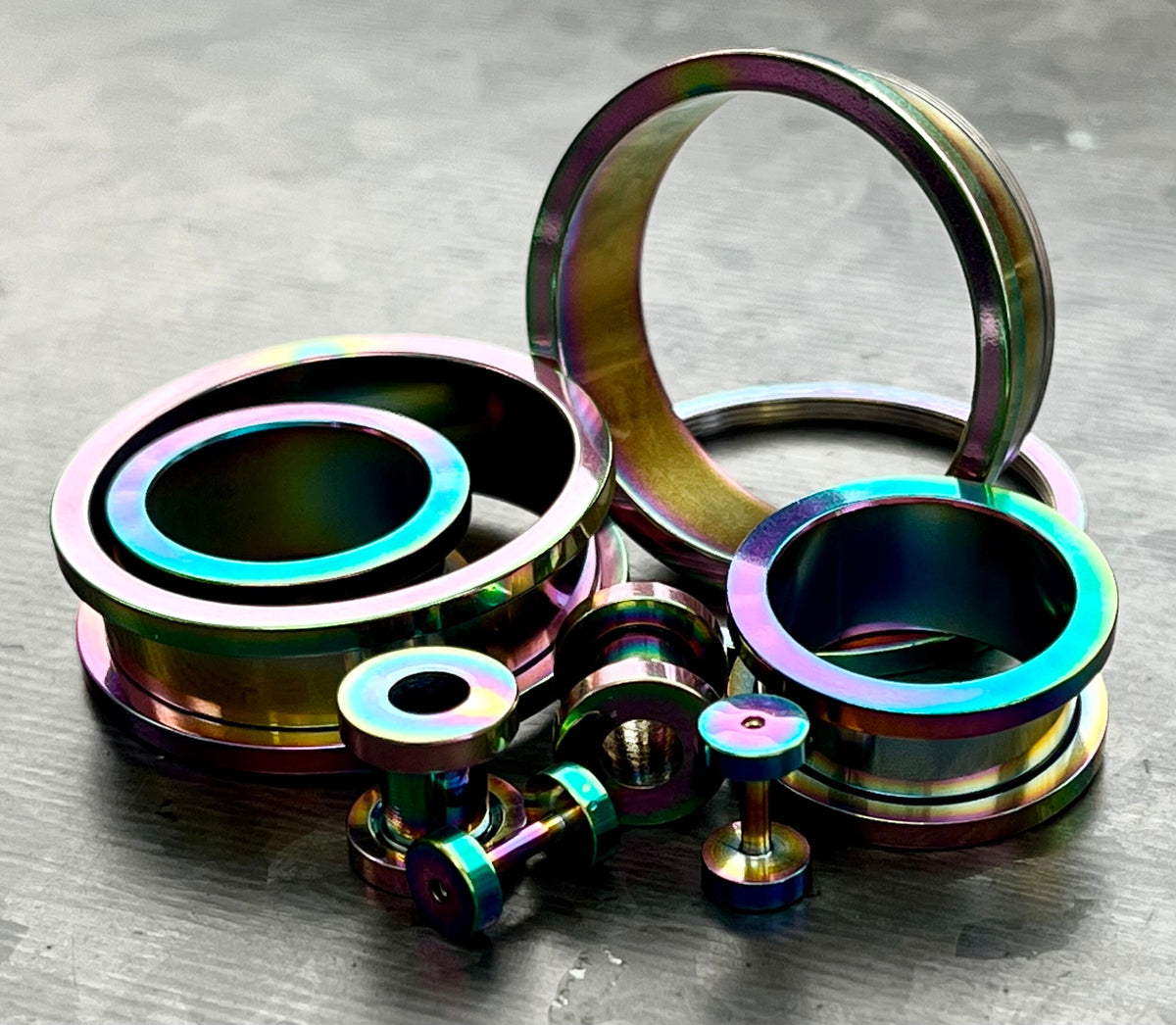 PAIR of Brilliant Rainbow PVD Plated 316L Steel Screw Fit Tunnels/Plugs - Gauges 16g (1.2mm) thru 1&3/16" (30mm) available!
