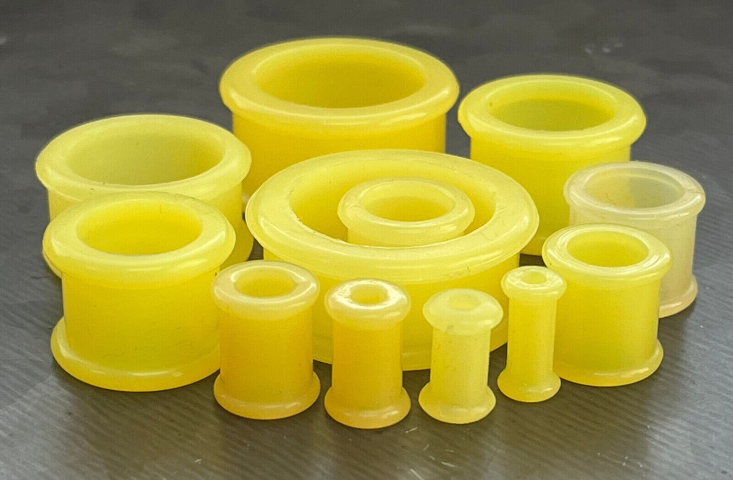 PAIR of Brilliant Yellow Silicone Double Flare Tunnels - Gauges 6g (4mm) up to 1" (25mm) available!