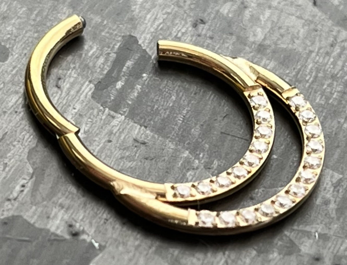 1 Piece Beautiful Implant Grade Titanium Double Lined CZ Gems Segment Septum Ring -Gauge 16g - 6mm, 8mm or 10mm, Silver & Gold Available!