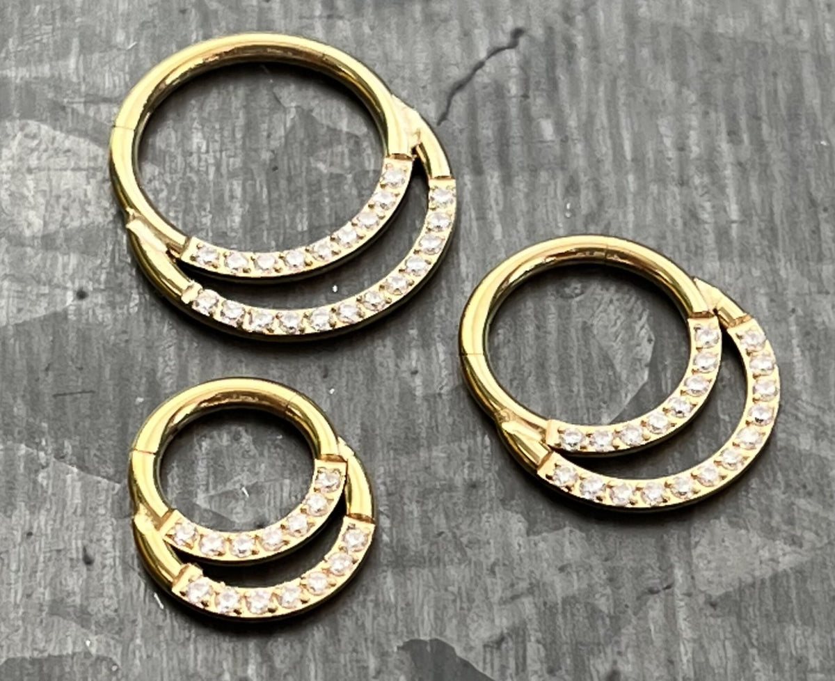 1 Piece Beautiful Implant Grade Titanium Double Lined CZ Gems Segment Septum Ring -Gauge 16g - 6mm, 8mm or 10mm, Silver & Gold Available!
