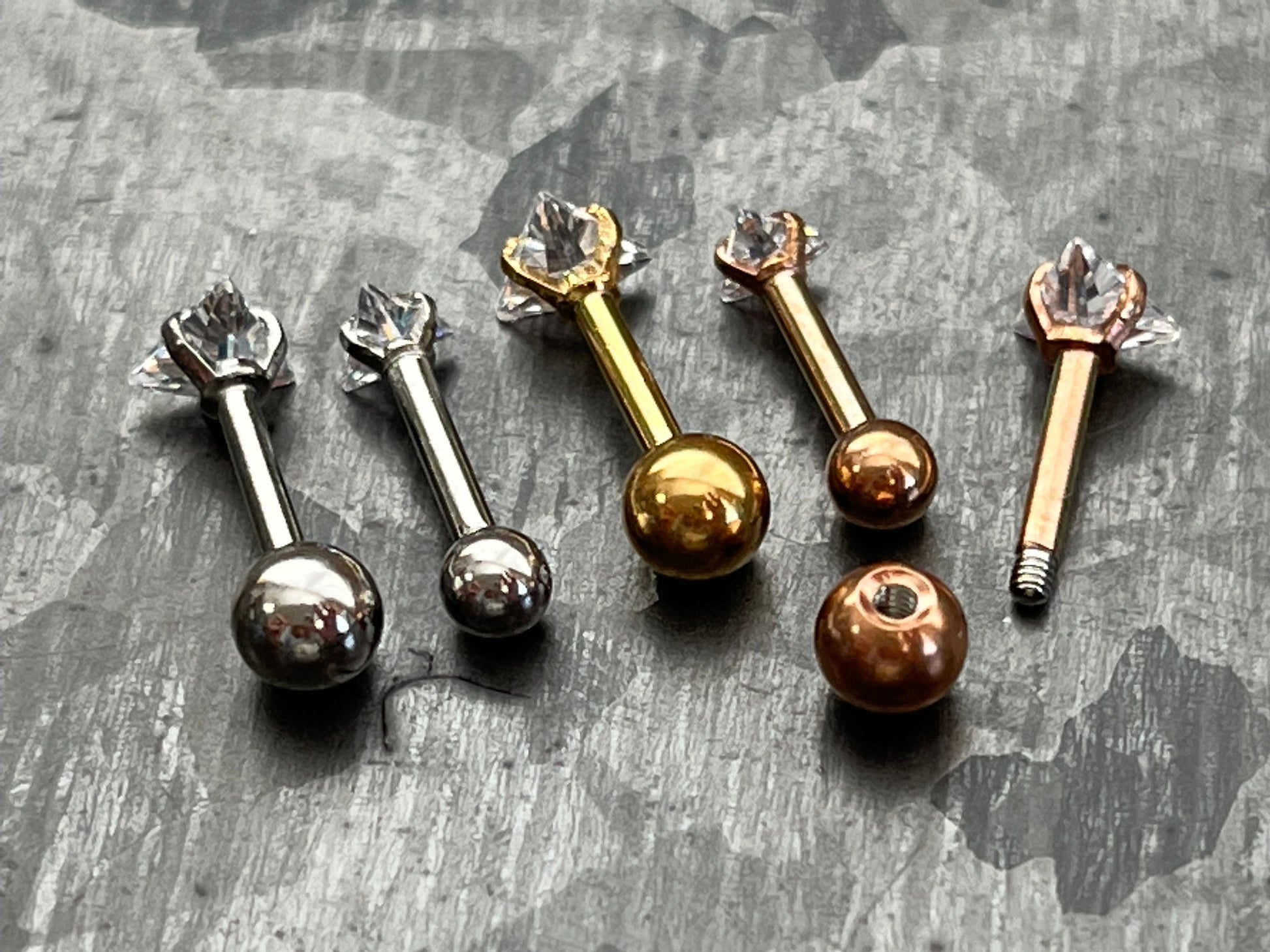 1 Piece Stunning Triangle CZ Gem Ion Plated Tragus Stud -16g - Gem Size 3mm & 4mm - Gold, Rose Gold and Silver Available!