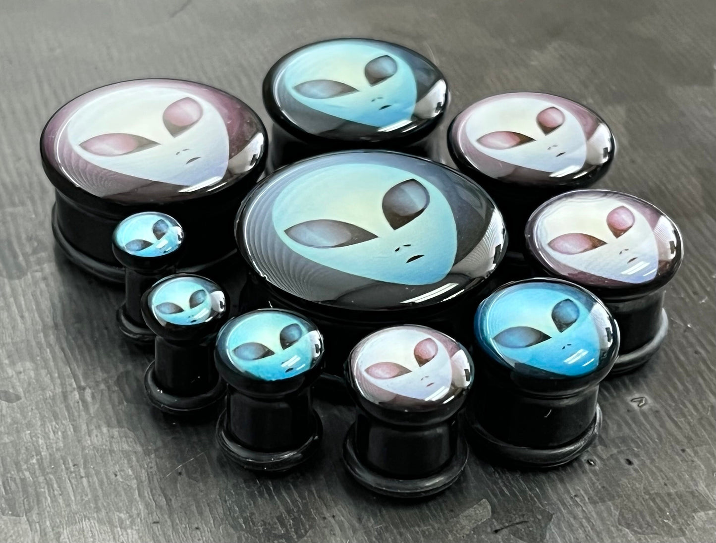 PAIR of Unique Alien Single Flare Acrylic Tunnels/Plugs with O-Rings - Gauges 4g (5mm) thru 1" (25mm) available!