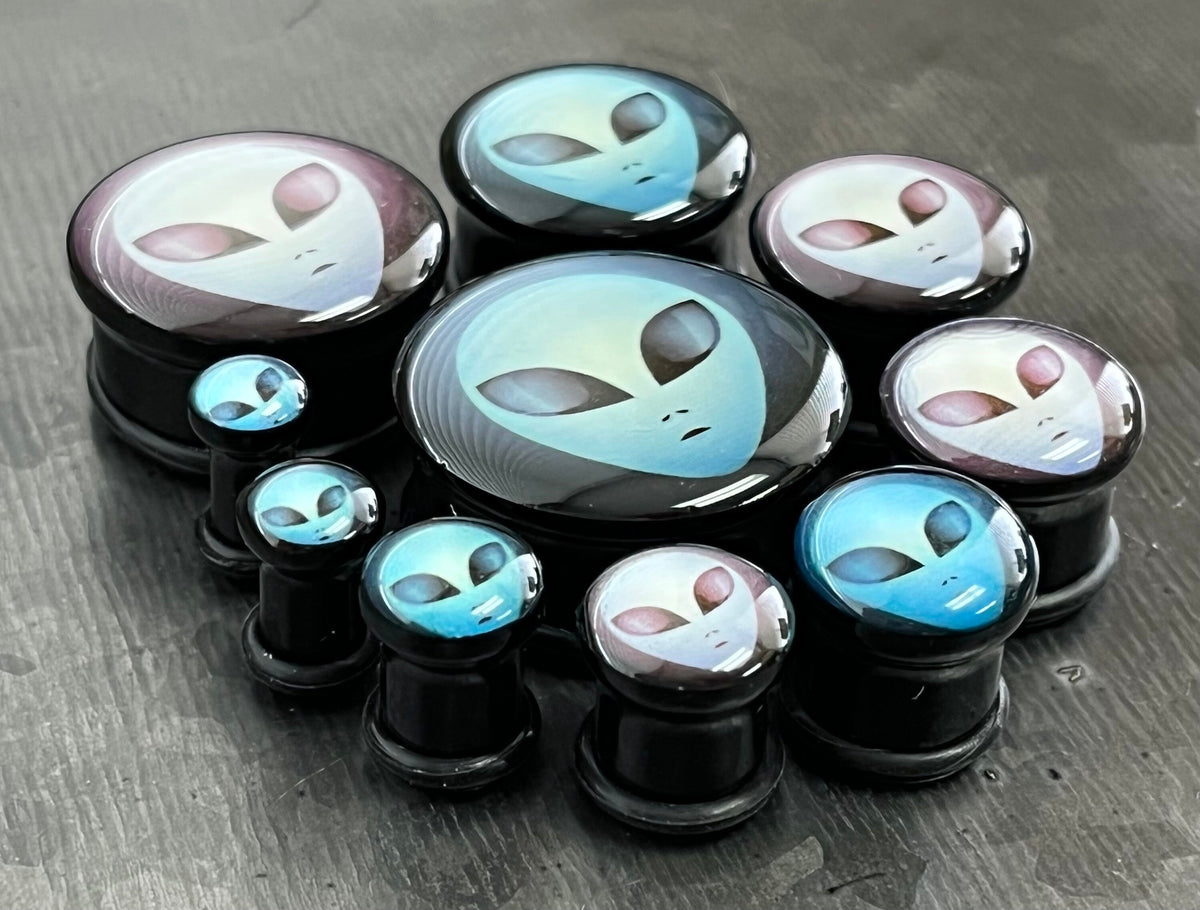PAIR of Unique Alien Single Flare Acrylic Tunnels/Plugs with O-Rings - Gauges 4g (5mm) thru 1" (25mm) available!