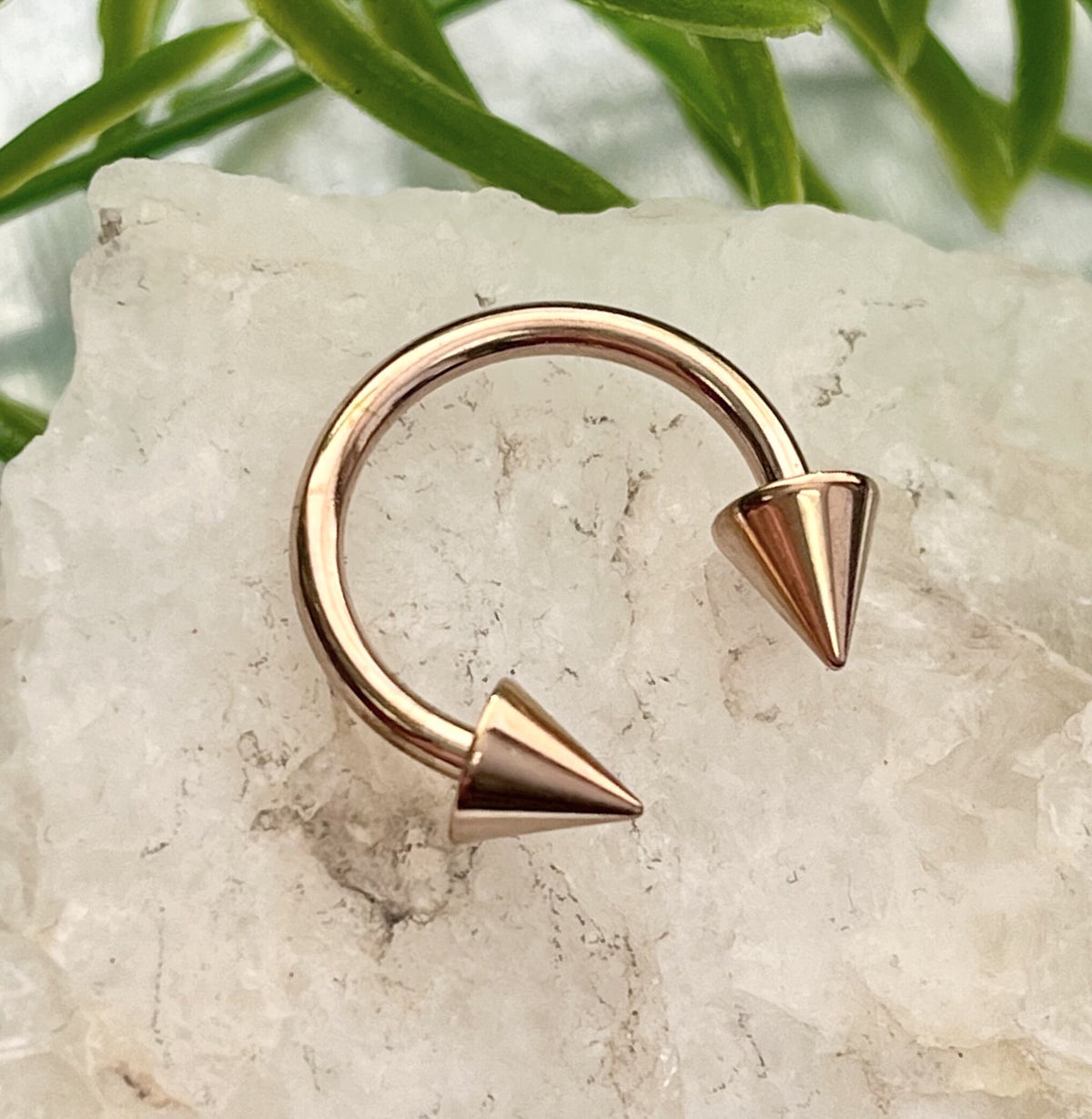 1 Piece Stunning Rose Gold Spiked Circular Barbell Horseshoe Ring - 16g, 14g- Internal Diameter 6mm, 8mm, 10mm Available!