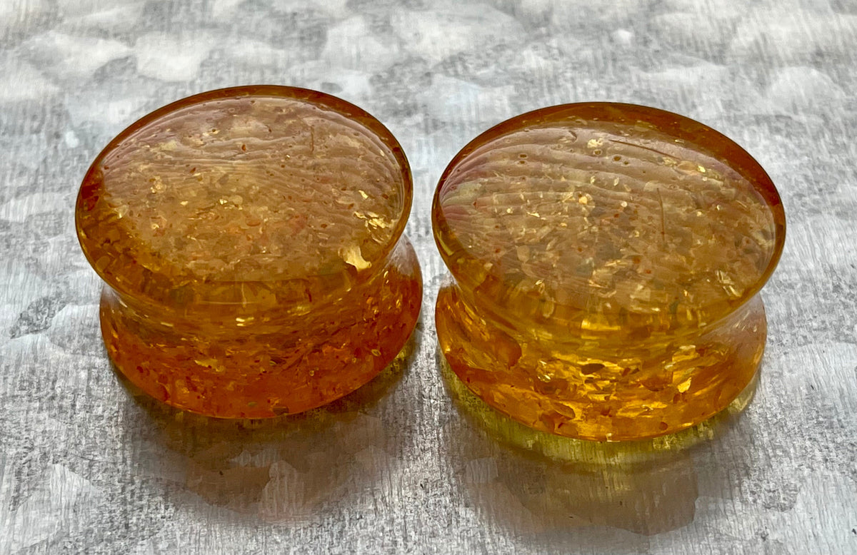 PAIR of Beautiful Acrylic Amber Saddle Double Flare Plug - Gauges 6g (4mm) through 1" (25mm) available!