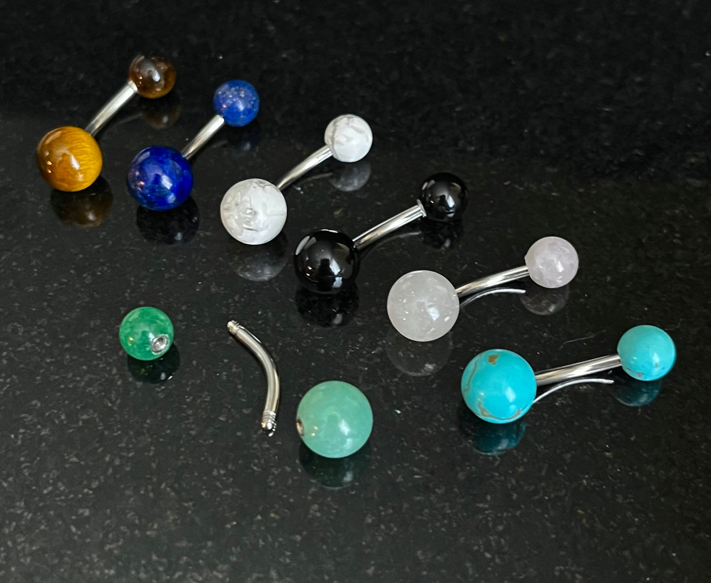 1 Piece Beautiful Natural Stone Ball Navel / Naval Belly Ring - 14g - 10mm - 6 Different Stones Available!