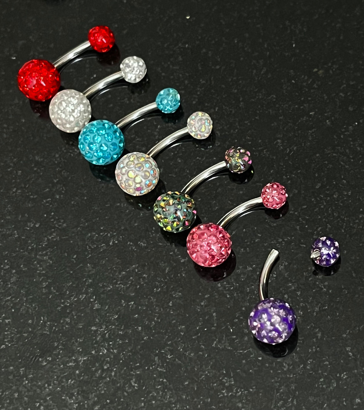 1 Piece Stunning Epoxy Coated Crystal Paved Balls Surgical Steel Navel/Naval Belly Ring - 14g - 10mm - Available in a Variety of Colors!
