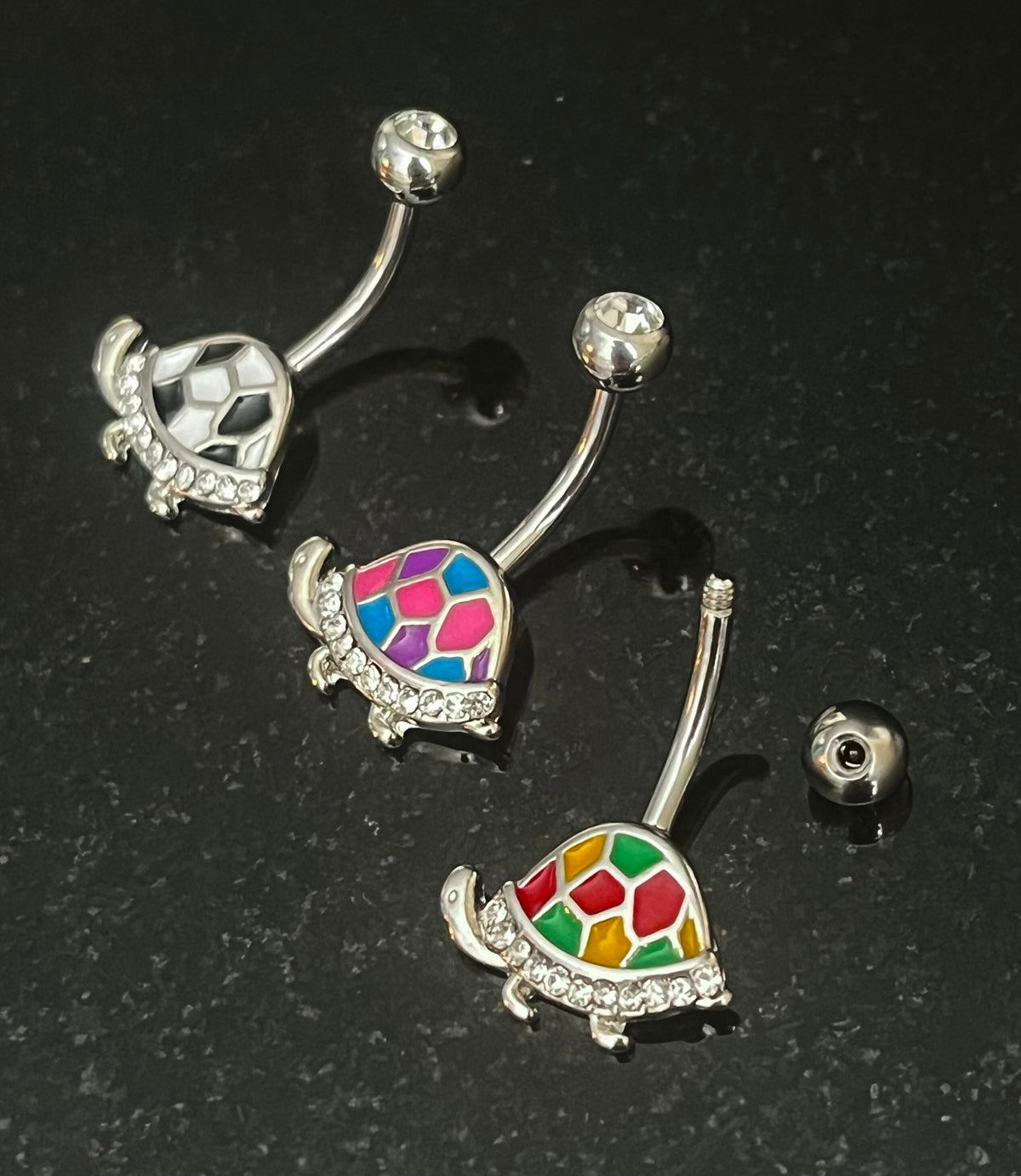 1 Piece Beautiful Enamel Turtle Navel / Naval Belly Ring - 14g - 10mm Bar Length - Black, Pink and Red Available!