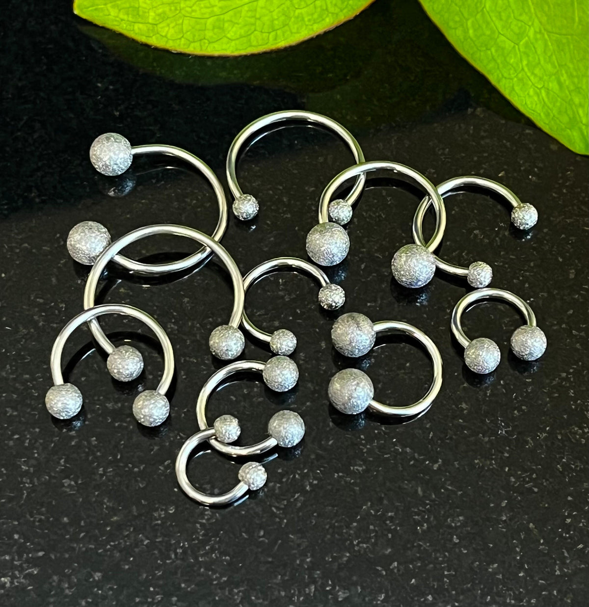 1 Piece Frosted Balls Circular Surgical Steel Horseshoe Circular Septum Ring - 16g, 1/4" (6mm) thru 5/8" (16mm) Available in 3mm, 4mm & 5mm!