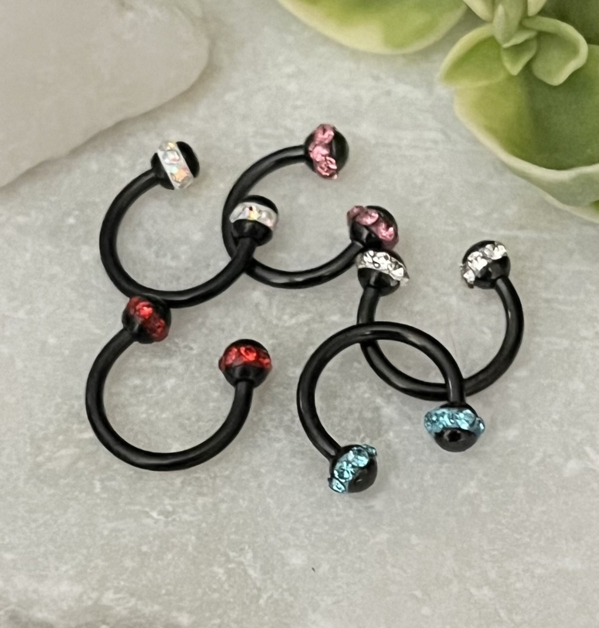 1 Piece Beautiful Crystal Paved Black Circular Horseshoe Septum Ring - 16g, 8mm - Aurora Borealis, Clear, Pink, Aqua or Red Available!
