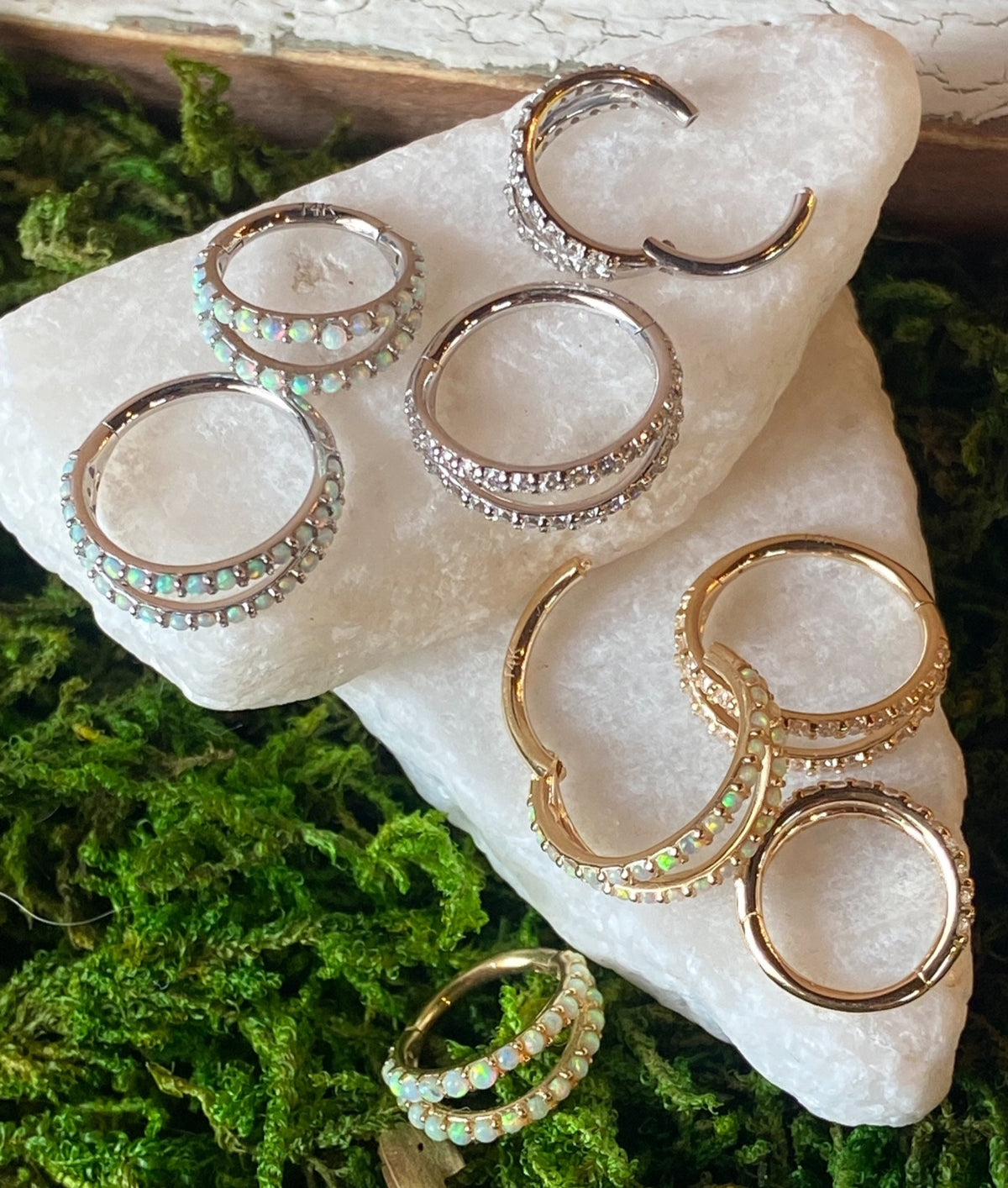 1 Piece of Beautiful Solid 14kt Gold Double Lined Hinged Segment Ring - 10mm or 8mm - Gold & White Gold with Opal or CZ Gems Available!