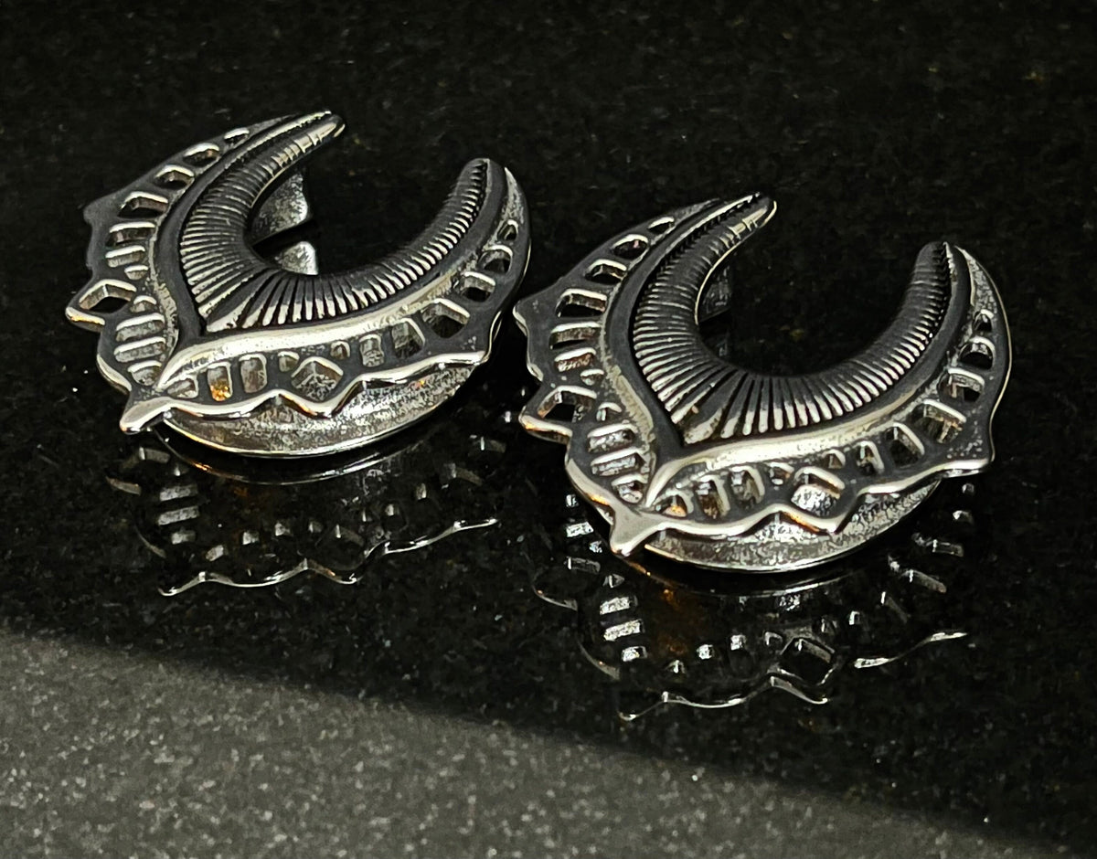 PAIR of Beautiful Wishbone Spine Shield Saddle Surgical Steel Ear Spreader Hanger-Tunnels/Plugs - Gauges 0g (8mm) thru 1" (25mm) available!