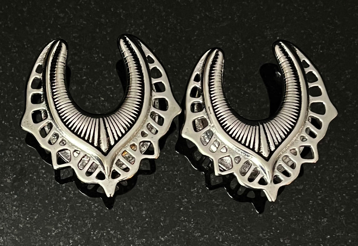 PAIR of Beautiful Wishbone Spine Shield Saddle Surgical Steel Ear Spreader Hanger-Tunnels/Plugs - Gauges 0g (8mm) thru 1" (25mm) available!