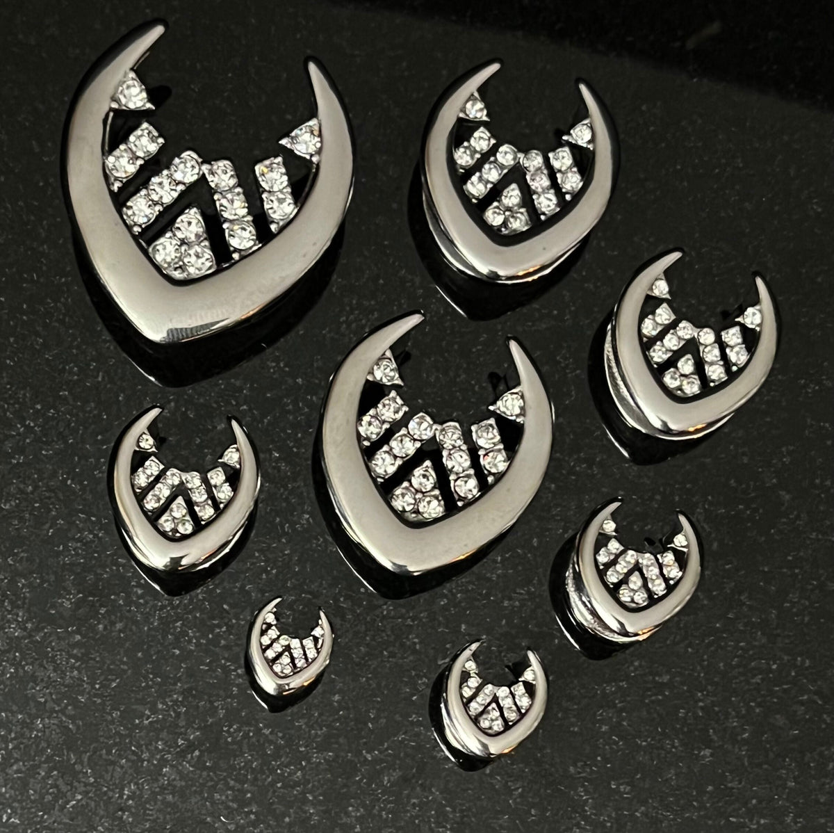 PAIR of Unique Paved CZ Gems Inner Design Saddle Surgical Steel Ear Spreader Hanger-Tunnels/Plugs -Gauges 0g (8mm) thru 1" (25mm) available!