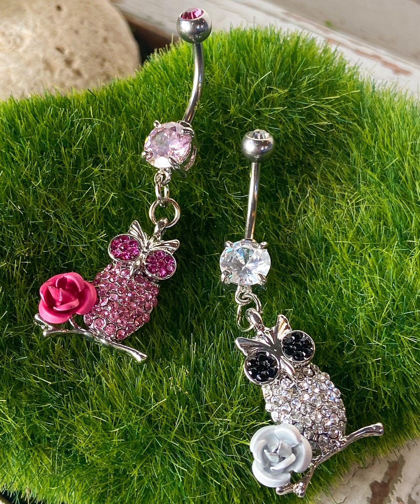 1pc Owl Dangle CZ Gem Flower Rose Belly Ring Navel Naval Body Jewelry