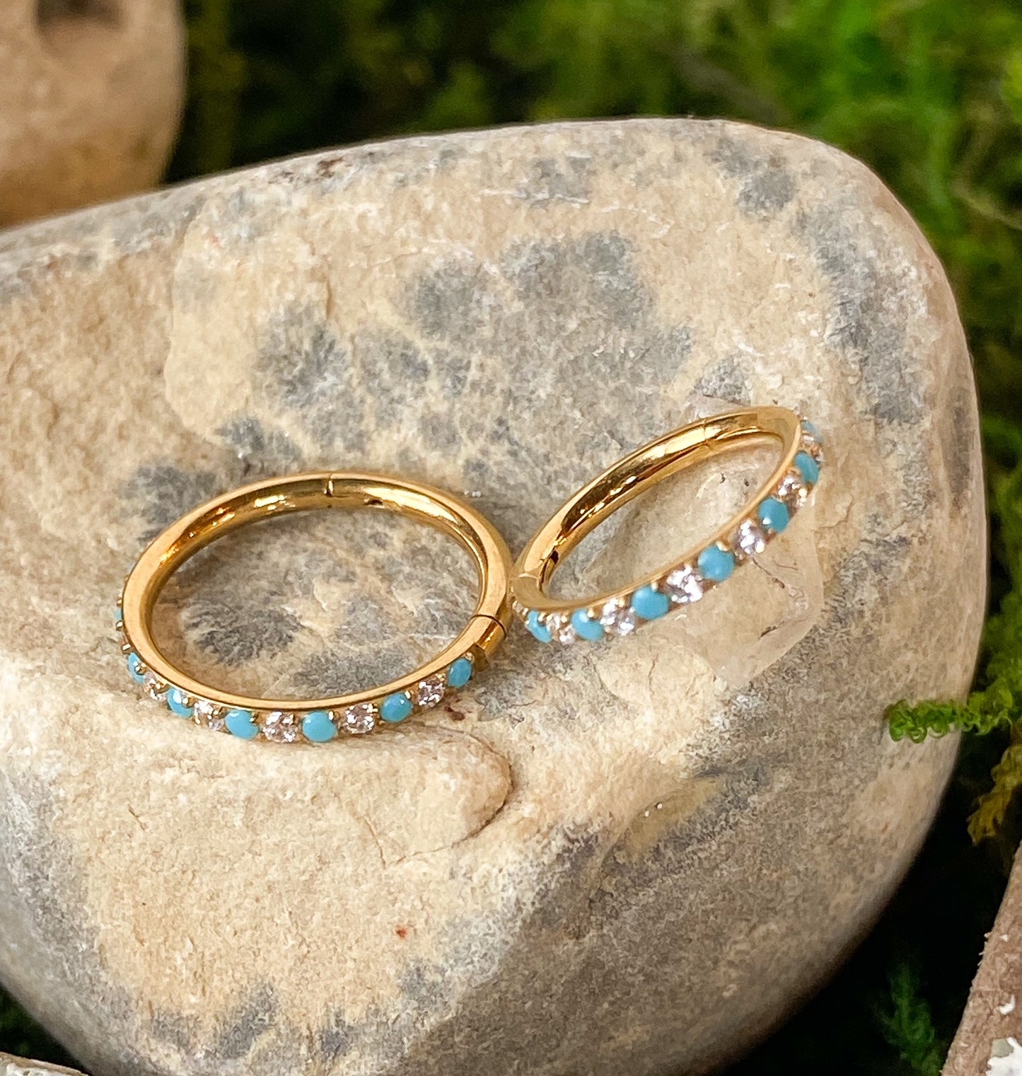 1pc Titanium Hinged Segment Ring Outer Turquoise & Gems Septum Hoop Helix Daith