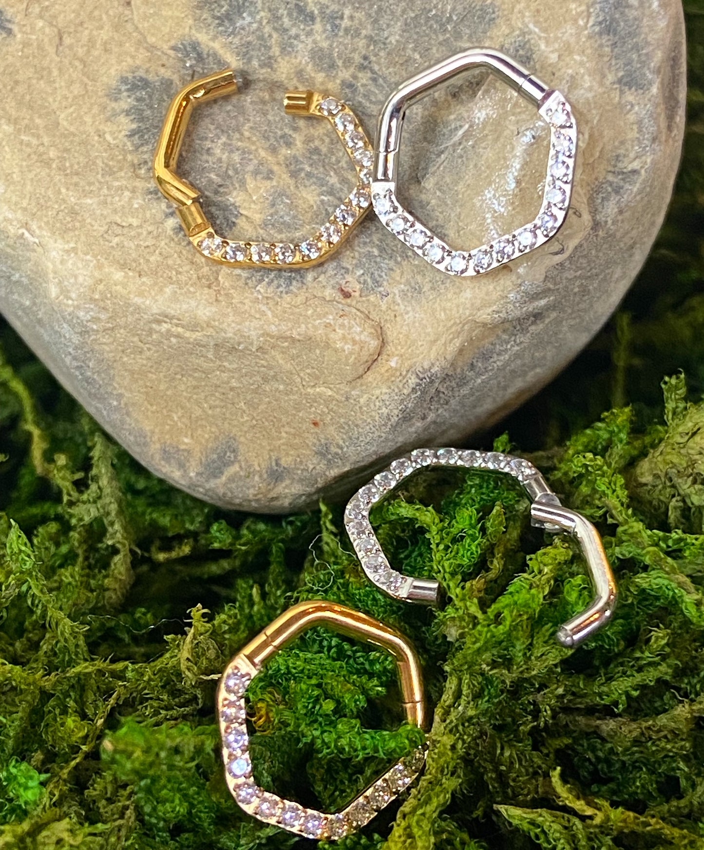 1pc CZ Gem Hexagon Hinged Segment Ring 16g Septum Clicker Helix Orbital Daith