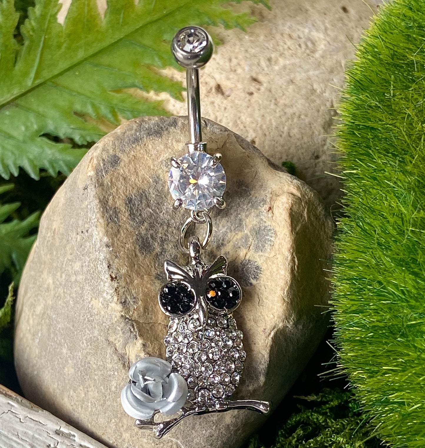 1pc Owl Dangle CZ Gem Flower Rose Belly Ring Navel Naval Body Jewelry