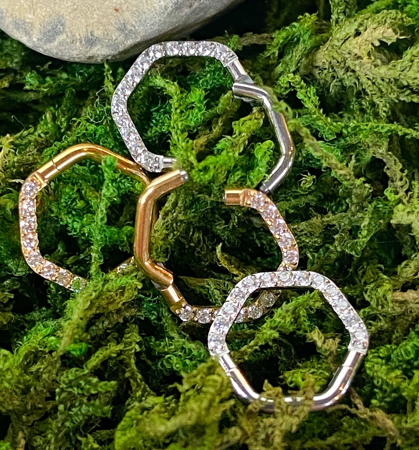 1pc CZ Gem Hexagon Hinged Segment Ring 16g Septum Clicker Helix Orbital Daith