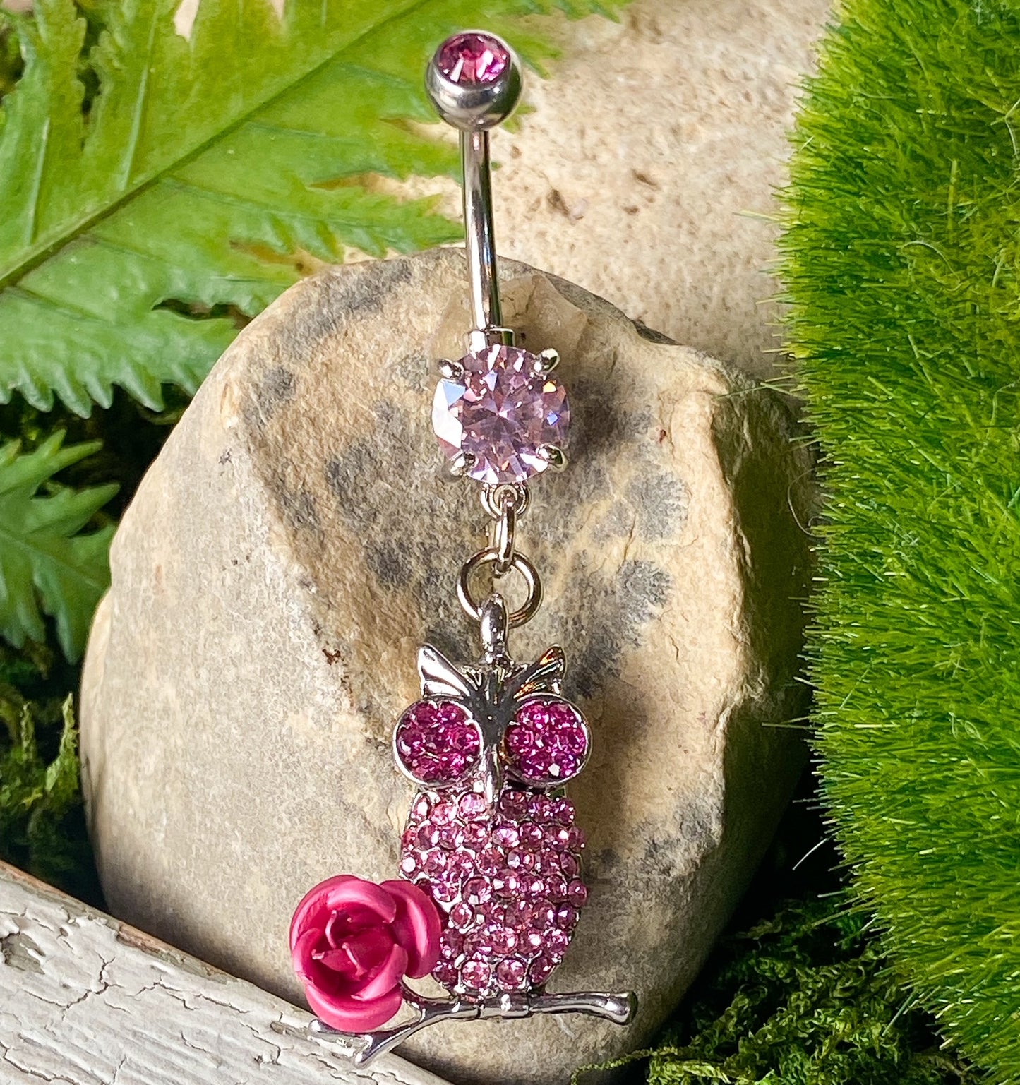1pc Owl Dangle CZ Gem Flower Rose Belly Ring Navel Naval Body Jewelry