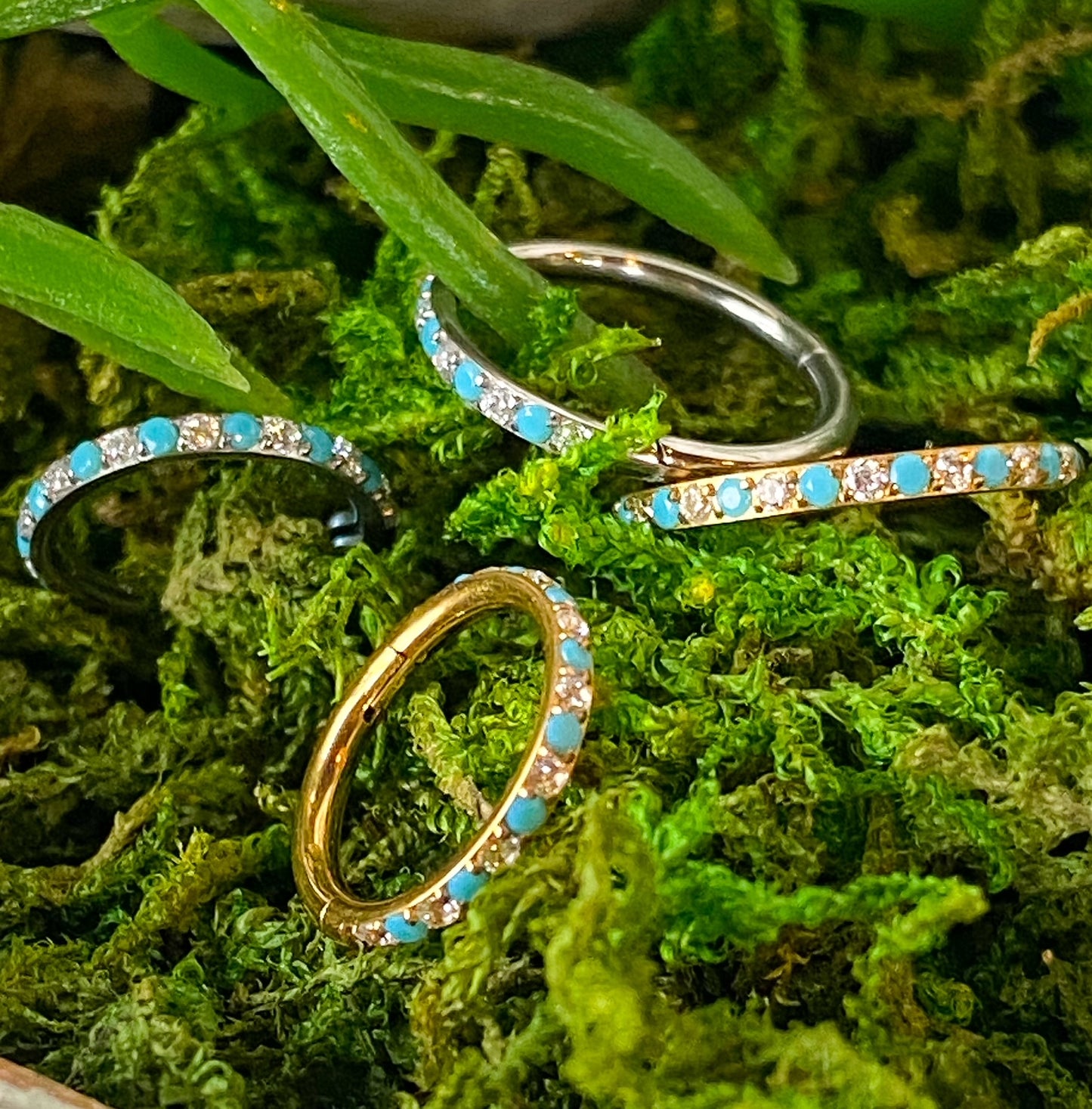 1pc Titanium Hinged Segment Ring Outer Turquoise & Gems Septum Hoop Helix Daith